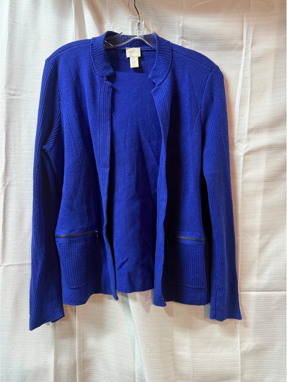 Chico's Royal Blue Open Front Cardigan Sweater Size 1